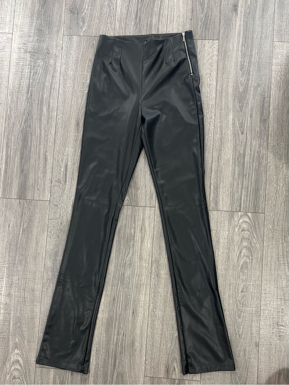 Zara Black Faux Leather High-Waist Trousers size M 0547